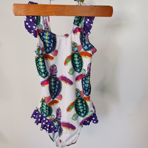 Millie Loves Lily, Baby One Piece, Swimsuit, Ruffled UPF 50 Lined Turtles Summer - Picture 2 of 7